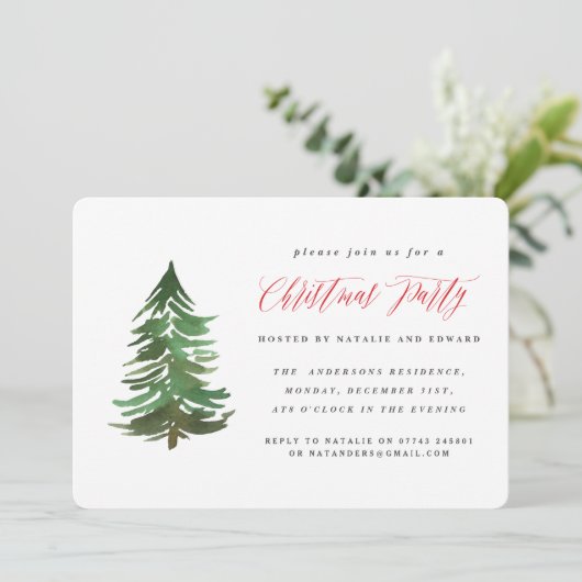 水彩の森のクリスマスパーティの招待状。 シーズンカード (スタンド正面)