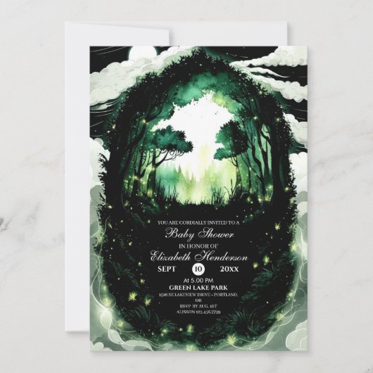 水彩の森のベビーシャワー 招待状 (正面)