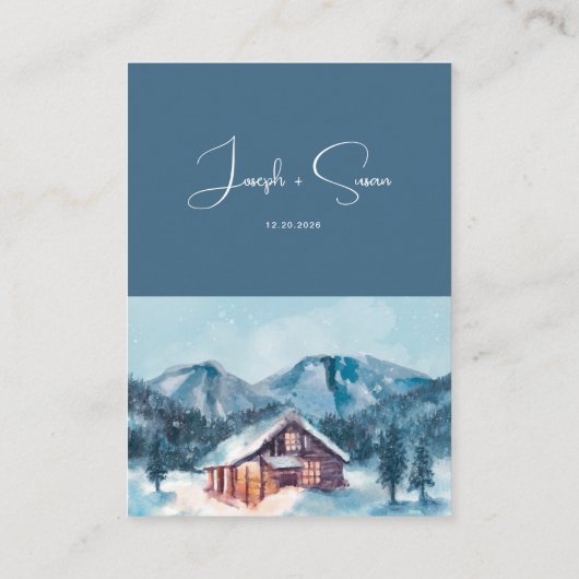 水彩の森の冬の雪山詳細 エンクロージャーカード (裏面)