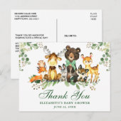 水彩の森の動物がリボンでお辞儀をするお礼のシャワー ポストカード (正面/裏面)