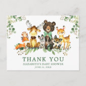 水彩の森の動物がリボンを付けたベイビーシャワー ポストカード (正面)