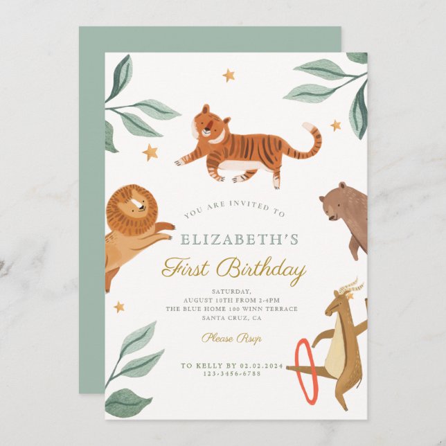 水彩の森の動物が1つの誕生日を変える (正面/裏面)