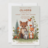 水彩の森の動物と緑の2歳の誕生日 招待状 (正面)