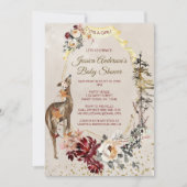 水彩の森の動物と花の女の子 ベビーシャワー 招待状 (正面)