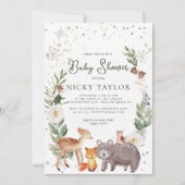 水彩の森の動物と雪の冬のベイビーシャワー 招待状 (正面)