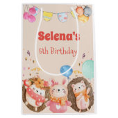 水彩の森の動物の子供の誕生日 ミディアムペーパーバッグ (正面)