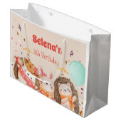 水彩の森の動物の子供の誕生日 ラージペーパーバッグ (正面アングル)