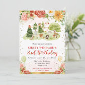 水彩の森の動物の子供の誕生日 招待状 (スタンド正面)