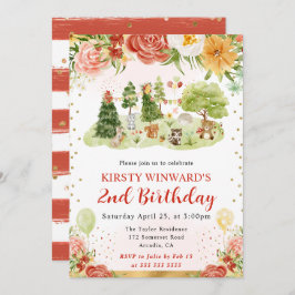 水彩の森の動物の子供の誕生日 招待状