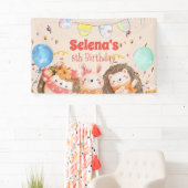 水彩の森の動物の子供の誕生日 横断幕 (インサイチュ)