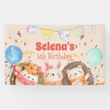 水彩の森の動物の子供の誕生日