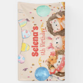 水彩の森の動物の子供の誕生日 横断幕 (縦)
