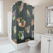 水彩の森の動物:かわいいシームレス シャワーカーテン (インサイチュ)