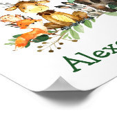 水彩の森の動物 緑の リボン ポスター (角)