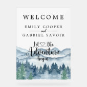 水彩の森の山のウェディングレセプション アクリルサイン (正面)