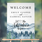 水彩の森の山のウェディングレセプション アクリルサイン (ニュートラル)