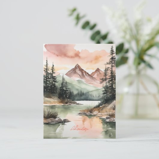 水彩の森の山の自然 シーズンポストカード (スタンド正面)
