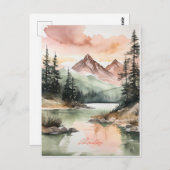 水彩の森の山の自然 ポストカード (正面/裏面)