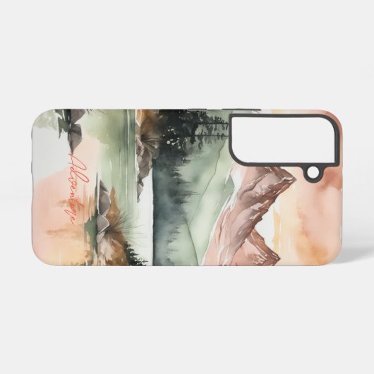 水彩の森の山の自然 SAMSUNG GALAXYケース (裏面横)