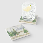 水彩の森の平和自然 ストーンコースター (横)