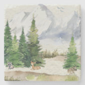 水彩の森の平和自然 ストーンコースター (正面)