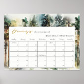 水彩の森の木々が生い茂るジャングル 赤ちゃんの誕生日予測 ポスター (正面)