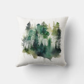 水彩の森の木々自然グリーンブラウン クッション (裏面)