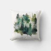 水彩の森の木々自然グリーンブラウン クッション (正面)