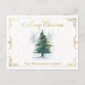 水彩の森の木と金ゴールドエレガント枠 シーズンポストカード (正面)