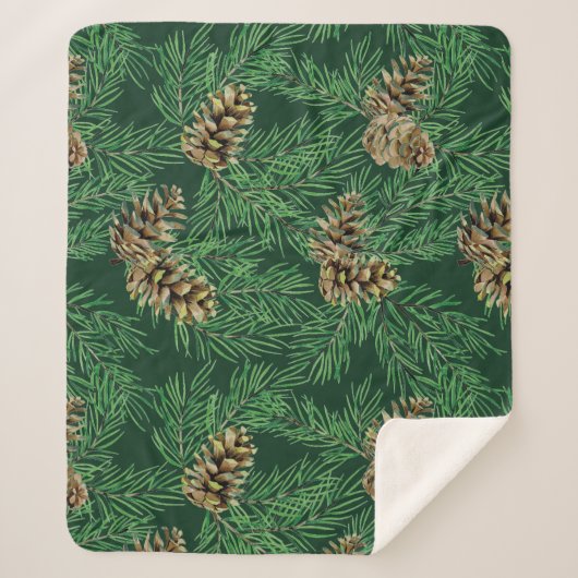 水彩の森の松の針円錐木自然 シェルパブランケット (正面)
