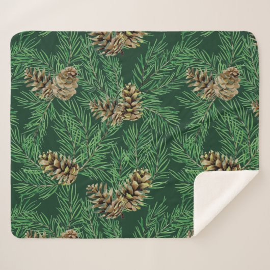 水彩の森の松の針円錐木自然 シェルパブランケット (正面(横))