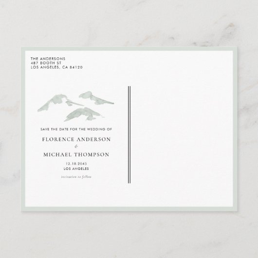 水彩の森の森の木の国の日付を保存 案内ポストカード (裏面)