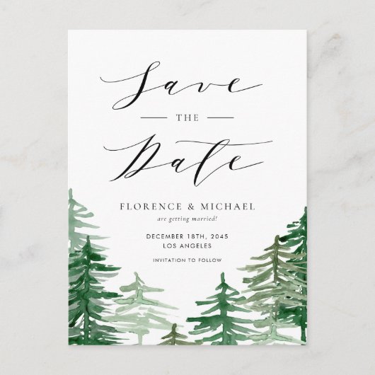 水彩の森の森の木の国の日付を保存 案内ポストカード (正面)