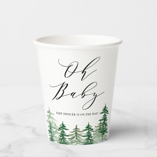 水彩の森の森の赤ちゃんシャワー 紙コップ (正面)