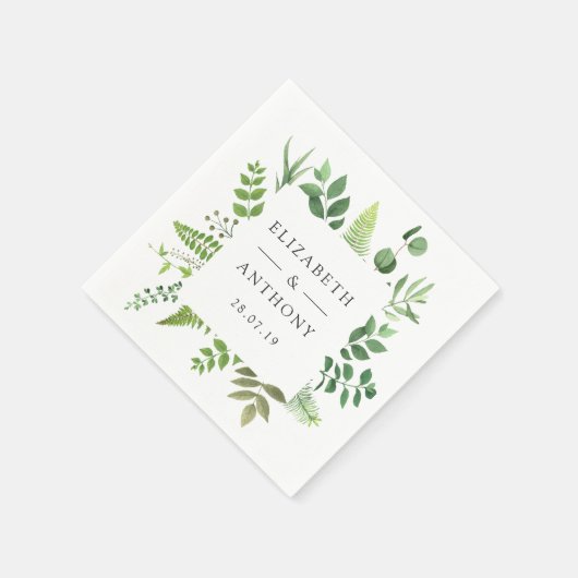 水彩の森の結婚緑 スタンダードカクテルナプキン (角)
