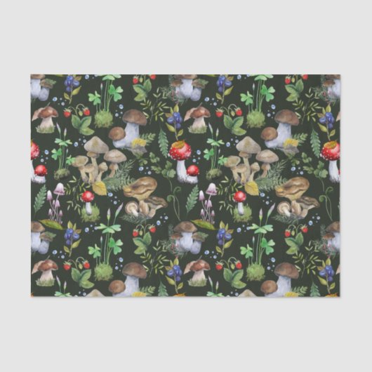 水彩の森の緑のキノコの果実グリーン 薄葉紙 (正面)