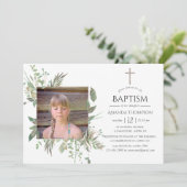 水彩の森の緑のバプテスマまたは《キリスト教》洗礼式や命名式 招待状 (スタンド正面)