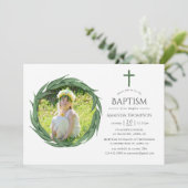 水彩の森の緑のバプテスマまたは《キリスト教》洗礼式や命名式 招待状 (スタンド正面)
