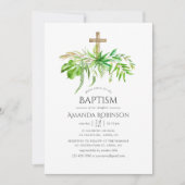 水彩の森の緑のバプテスマまたは《キリスト教》洗礼式や命名式 招待状 (正面)