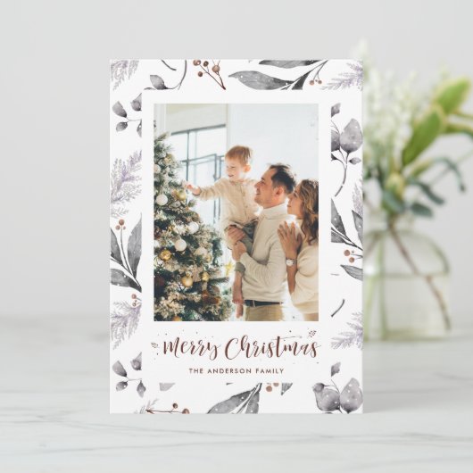 水彩の森の緑の写真クリスマスカード シーズンカード (スタンド正面)