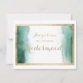 水彩の森の緑の金ゴールド白の花嫁 招待状 (正面)