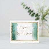 水彩の森の緑の金ゴールド白の花嫁 招待状 (スタンド正面)