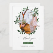 水彩の森の緑結婚の写真コラージュ サンキューカード (正面/裏面)