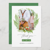 水彩の森の緑結婚の写真 サンキューカード (正面/裏面)
