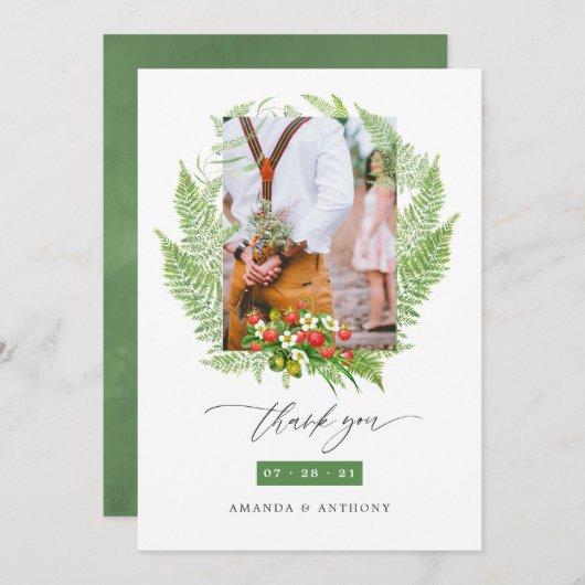 水彩の森の緑結婚の写真 サンキューカード (正面/裏面)