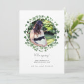 水彩の森の緑色写真妊娠 案内状 (スタンド正面)