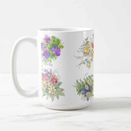 水彩の森の花の模様 コーヒーマグカップ (左)