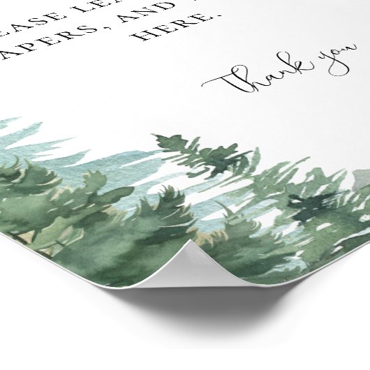 水彩の森の赤ちゃんシャワーおむつラッフルサイン ポスター (角)