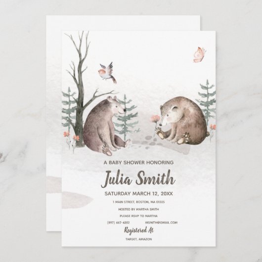 水彩の森の赤ちゃん歓迎会 招待状 (正面/裏面)