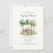 水彩の森の赤ちゃん男の子のシャワー 招待状 (正面)